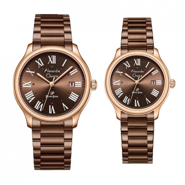 Alexandre Christie AC 1042 Rosegold Brown Steel Couple Alexandre Christie AC 1042 Rosegold Brown Steel Couple